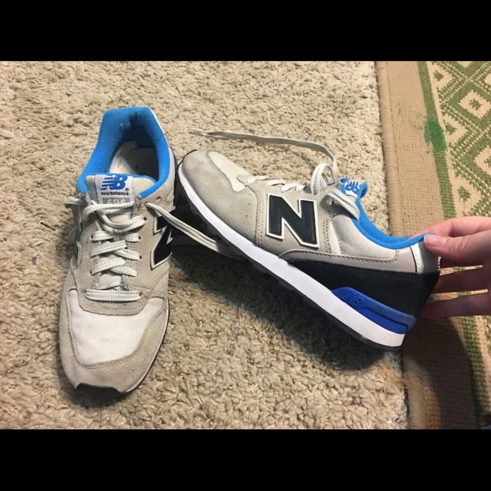 tan and blue new balance women’s sneakers